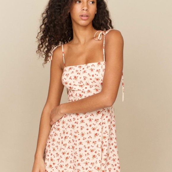 Reformation Linen Pants NWT Reformation Sz 10 Mini Dress Brigitte Linen  Ivory Floral Carine Sleeveless